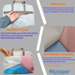 Microcase Vorcom SXPro 10.1 inch için Tablet Çantası 2 Bölmeli AL4227 Krem Pembe Mavi