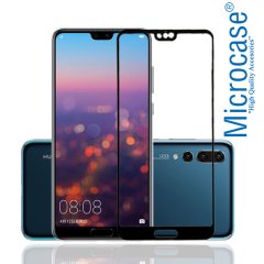 Huawei P20 Tam Kaplayan Çerçeveli Tempered Cam Koruma-SİYAH