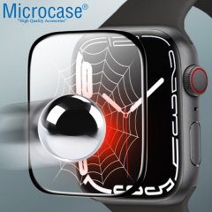 Microcase Apple Watch 7 41mm Tam Kaplayan Kavisli Ekran Koruyucu 3D Pet Film - Siyah