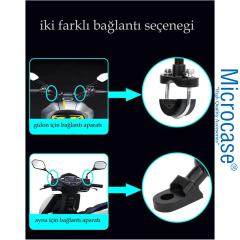 Microcase ZR844 Gidon ve Ayna Bağlantılı 360 Derece Dönen Titreşim Önleyici Motosiklet Scooter Telefon Tutucu - AL5075