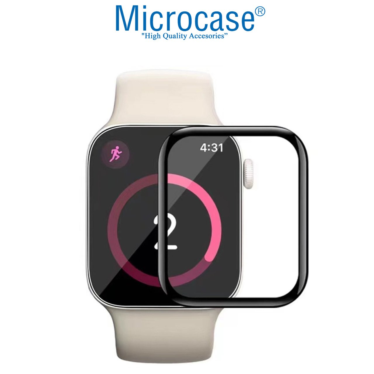 Microcase Apple Watch 7 45mm Tam Kaplayan Kavisli Ekran Koruyucu 3D Pet Film - Siyah