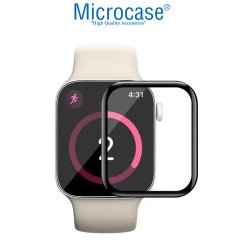 Microcase Apple Watch 7 45mm Tam Kaplayan Kavisli Ekran Koruyucu 3D Pet Film - Siyah
