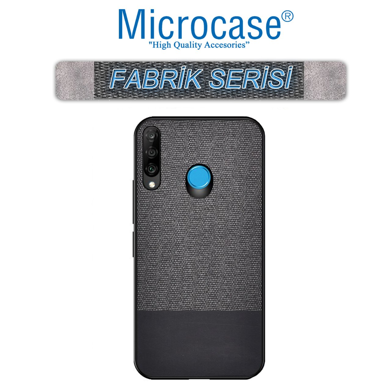 Microcase Huawei P30 Lite Fabrik Serisi Kumaş ve Deri Desen Kılıf - Siyah