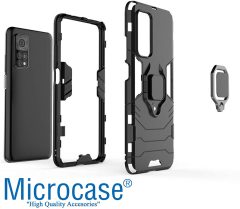 Microcase Xiaomi Mi 10T Pro Batman Serisi Yüzük Standlı Armor Kılıf - Siyah