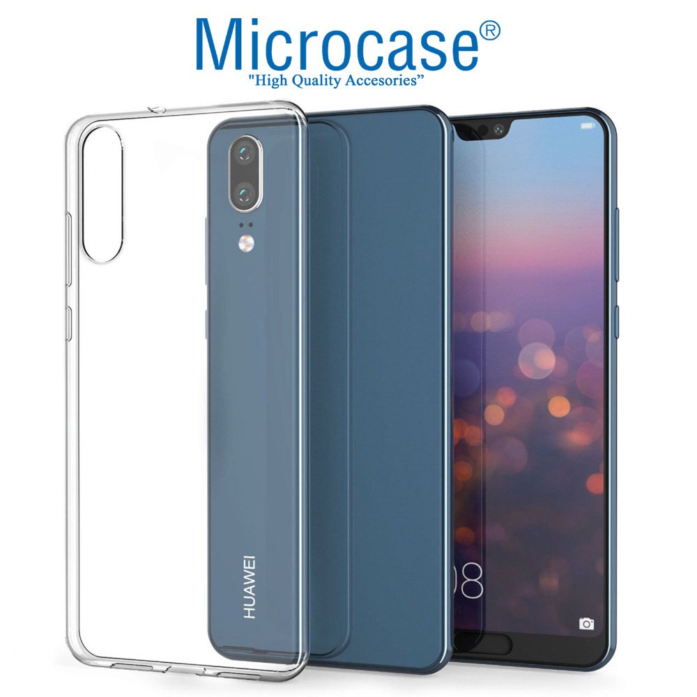 Huawei P20 İnce 0.2 mm Soft Silikon Kılıf + Tempered Glass Cam