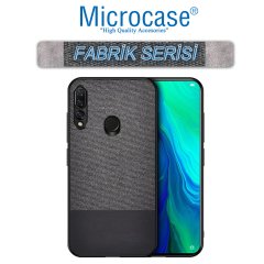 Microcase Huawei P Smart Z - Y9 Prime 2019 Fabrik Serisi Kumaş ve Deri Desen Kılıf - Siyah + Tempered Glass Cam Koruma