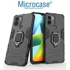 Microcase Xiaomi Poco C50 / Redmi A1 Plus Batman Serisi Yüzük Standlı Armor Kılıf - Siyah AL3349