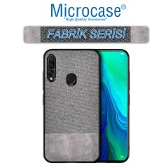 Microcase Huawei P Smart Z - Y9 Prime 2019 Fabrik Serisi Kumaş ve Deri Desen Kılıf - Gri + Tempered Glass Cam Koruma