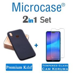 Huawei P20 Lite Premium Matte Silikon Kılıf + Tempered Glass Cam
