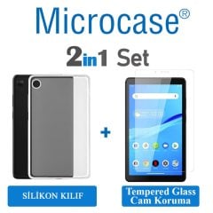 Microcase Lenovo Tab M7 TB-7305F 7 inch Tablet Tablet Silikon Tpu Soft Kılıf - Şeffaf + Tempered Glass Cam Koruma