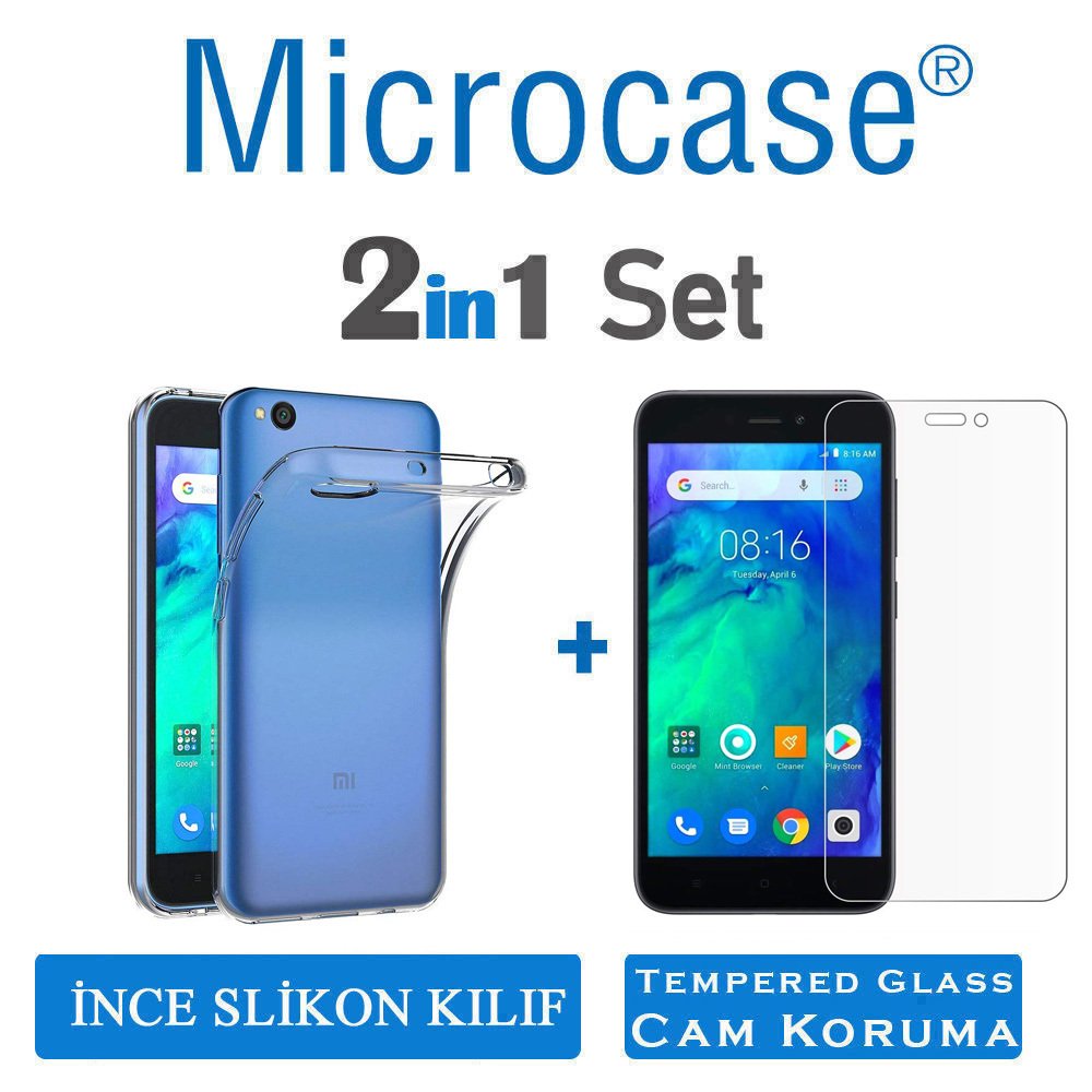 Microcase Xiaomi Redmi Go Ultra İnce 0.2 mm Soft Silikon Kılıf + Tempered Glass Cam Koruma (SEÇENEKLİ)