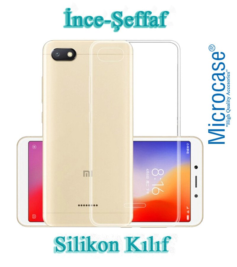 Microcase Xiaomi Redmi 6A İnce 0.2 mm Soft Silikon Kılıf+Tempered