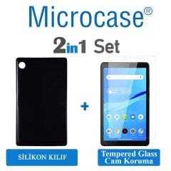Microcase Lenovo Tab M7 TB-7305F 7 inch Tablet Tablet Silikon Tpu Soft Kılıf - Siyah + Tempered Glass Cam Koruma