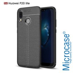 Huawei P20 Lite Leather Effect Tpu Silikon Kılıf + Tempered Cam