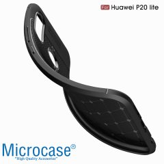 Huawei P20 Lite Leather Effect Tpu Silikon Kılıf + Tempered Cam