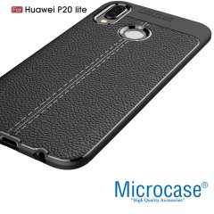 Huawei P20 Lite Leather Effect Tpu Silikon Kılıf + Tempered Cam