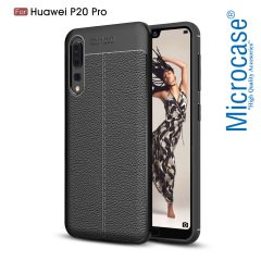 Huawei P20 Pro Leather Effect Tpu Silikon Kılıf + Tempered Cam