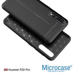 Huawei P20 Pro Leather Effect Tpu Silikon Kılıf + Tempered Cam
