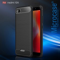 Microcase Xiaomi Redmi 6A Brushed CarbonFiberSilikonTPU Kılıf+CAM