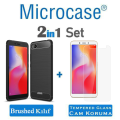 Microcase Xiaomi Redmi 6A Brushed CarbonFiberSilikonTPU Kılıf+CAM