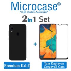 Samsung Galaxy A20 Premium Matte Silikon Kılıf + Tam Kaplayan Cam