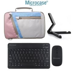 Microcase Samsung Tab S7 FE LTE 12.4 inch Uyumlu Tablet Çanta+Türkçe Bluetooth Klavye +Mouse+ Standı - Pembe AL4382