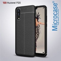 Huawei P20 Leather Effect Tpu Silikon Kılıf + Tempered Glass Cam