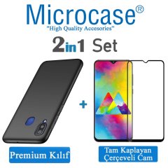 Samsung Galaxy M20 Premium Matte Silikon Kılıf + Tam Kaplayan Cam
