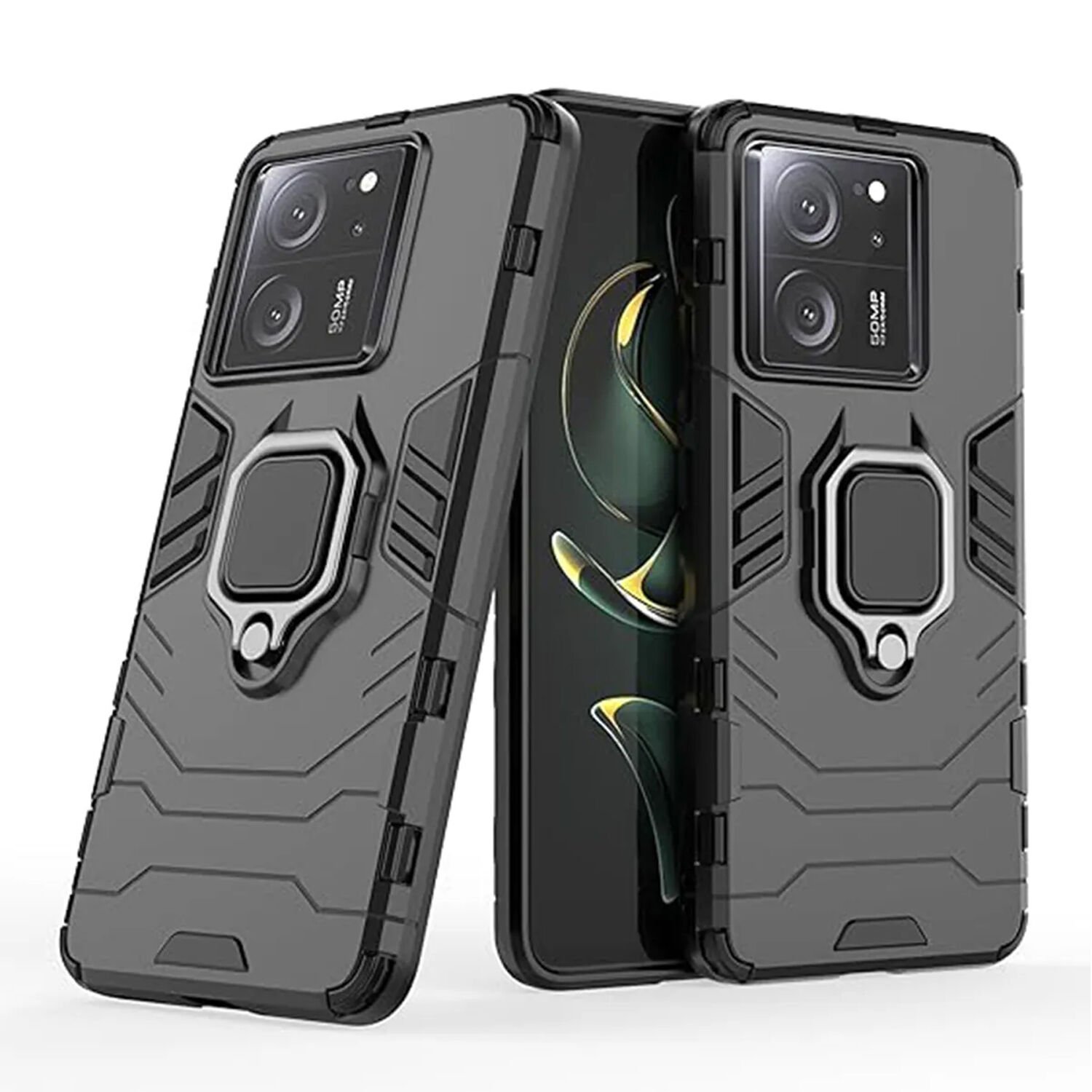 Microcase Xiaomi 13T / 13T Pro / K60 Ultra Batman Serisi Yüzük Standlı Armor Kılıf Siyah -AL3349