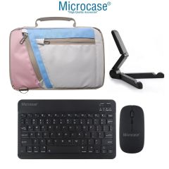 Microcase Lenovo Tab P12 TB370FU 12.7 Uyumlu Tablet Çanta+Türkçe Bluetooth Klavye +Mouse+ Standı - Pembe AL4382