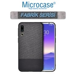 Microcase Meizu 16s Fabrik Serisi Kumaş ve Deri Desen Kılıf - Siyah + Tempered Glass Cam Koruma