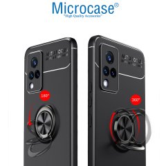 Microcase Vivo V21 Focus Serisi Yüzük Standlı Silikon Kılıf - Siyah