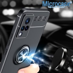 Microcase Vivo V21 Focus Serisi Yüzük Standlı Silikon Kılıf - Siyah