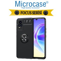 Microcase Vivo V21e Focus Serisi Yüzük Standlı Silikon Kılıf - Siyah