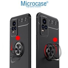 Microcase Vivo V21e Focus Serisi Yüzük Standlı Silikon Kılıf - Siyah