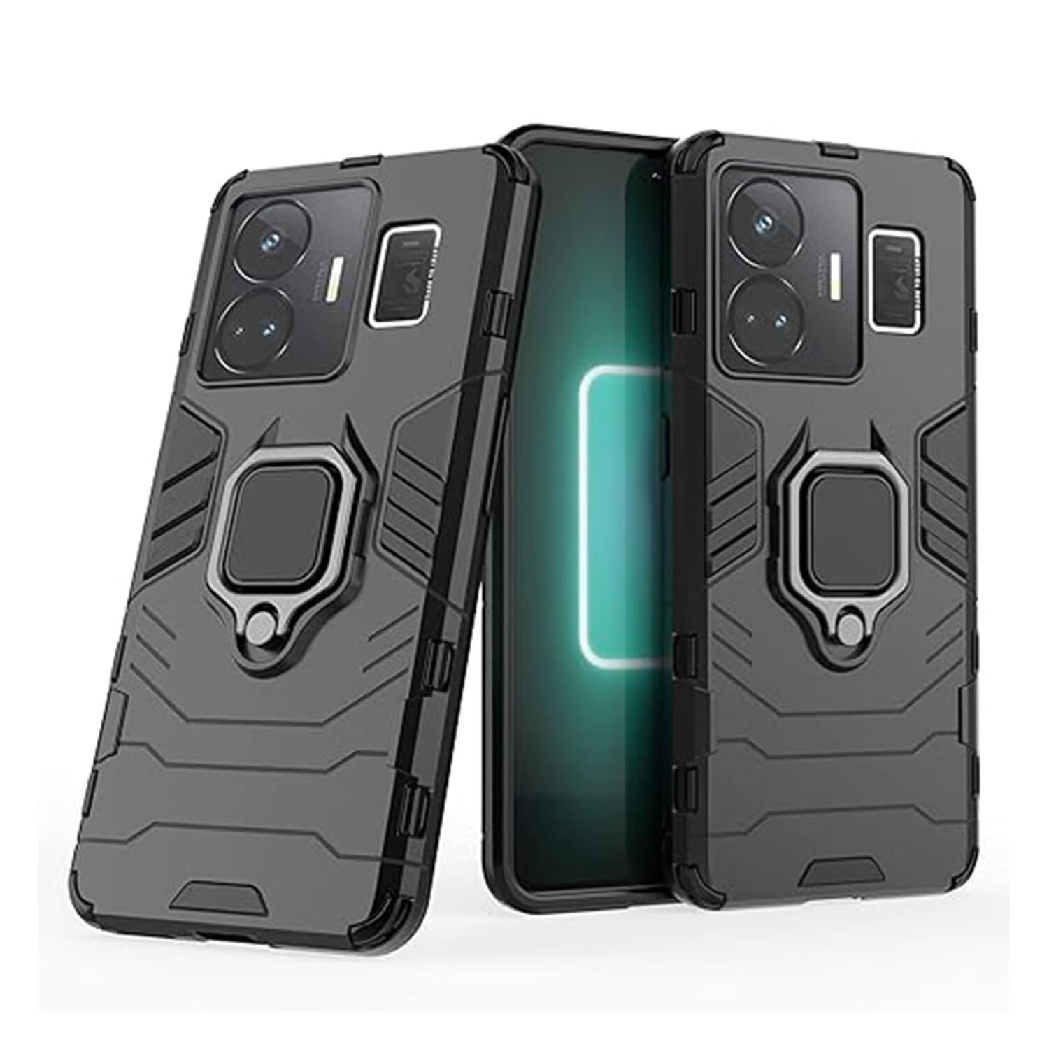 Microcase Realme GT3 / GT Neo 5 Batman Serisi Yüzük Standlı Armor Kılıf Siyah - AL3349
