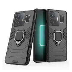 Microcase Realme GT3 / GT Neo 5 Batman Serisi Yüzük Standlı Armor Kılıf Siyah - AL3349
