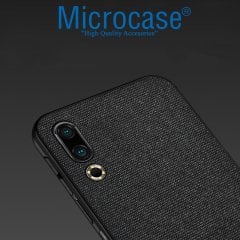 Microcase Meizu 16s Fabrik Serisi Kumaş ve Deri Desen Kılıf - Siyah
