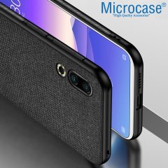 Microcase Meizu 16s Fabrik Serisi Kumaş ve Deri Desen Kılıf - Siyah