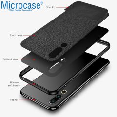 Microcase Meizu 16s Fabrik Serisi Kumaş ve Deri Desen Kılıf - Siyah