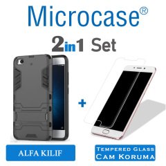 Microcase Xiaomi Mi 5s Alfa Serisi Armor Standlı Kılıf-SİYAH+CAM