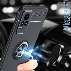 Microcase Vivo Y73 2021 Focus Serisi Yüzük Standlı Silikon Kılıf - Siyah