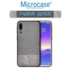 Microcase Meizu 16s Fabrik Serisi Kumaş ve Deri Desen Kılıf - Gri