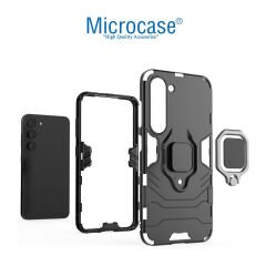 Microcase Samsung Galaxy S23 FE Batman Serisi Yüzük Standlı Armor Kılıf Siyah - AL3349