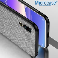 Microcase Meizu 16s Fabrik Serisi Kumaş ve Deri Desen Kılıf - Gri