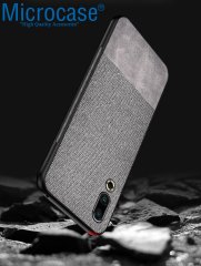 Microcase Meizu 16s Fabrik Serisi Kumaş ve Deri Desen Kılıf - Gri
