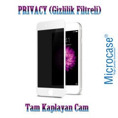Microcase iPhone SE 2020 Privacy Gizlilik Filtreli Tam Kaplayan Tempered Cam - Beyaz