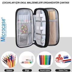 Microcase Taşınabilir   Çift Katman ve Fermuarlı 8 Bölmeli Çoklu HDD Organizer Büyük Boy 15X25cm -AL4403