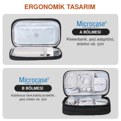 Microcase Taşınabilir   Çift Katman ve Fermuarlı 8 Bölmeli Çoklu HDD Organizer Büyük Boy 15X25cm -AL4403