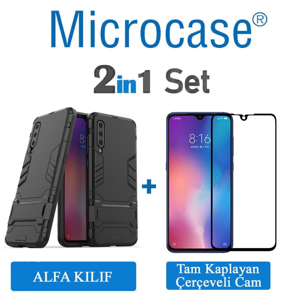 Xiaomi Mi 9 Alfa Armor Kılıf + Tam Kaplayan Cam